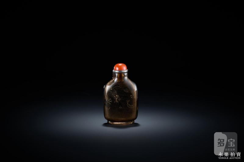 清 茶晶暗刻龙纹鼻烟壶 - 图3